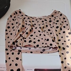 Moa Moa Tan and Black Polka Dot Top